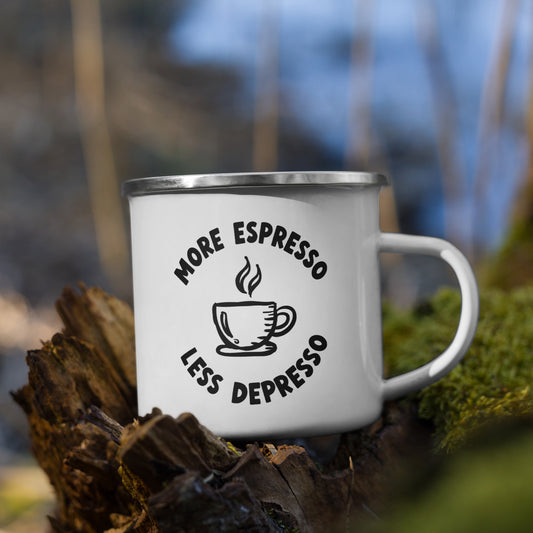 More Espresso Less Depresso Enamel Mug