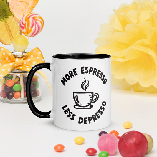 More Espresso Less Depresso Mug with Color Inside