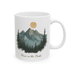 Peace in the Peaks Coffee Mug – Mountain Forest Ceramic Mug for Nature Lovers (11oz & 15oz)